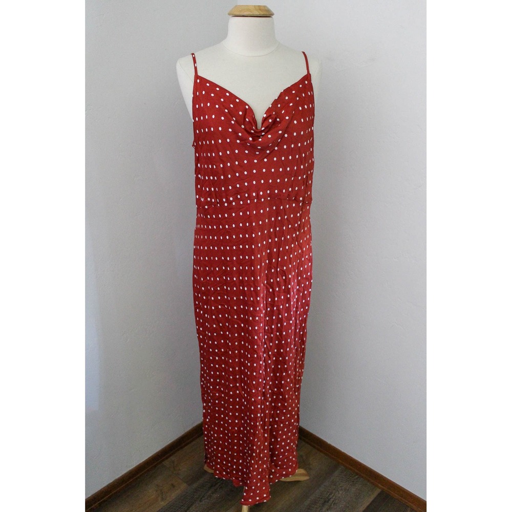 Anthropologie Maxi Dress 1X Plus Red White Polka Dot Sleeveless Bias Slip